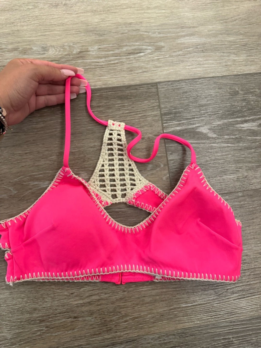 Victoria's Secret Neon Pink Crochet-Trim Bikini Top
